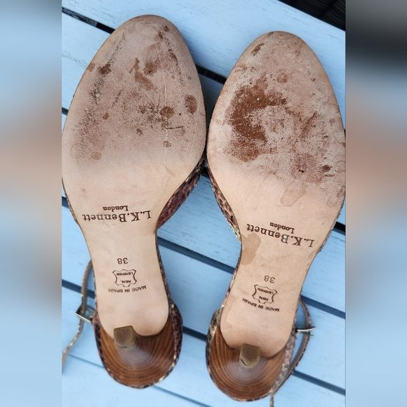 L.K. Bennett dusty pink, snake print leather ankle strap high heel pump in 38 - Picture 12 of 16